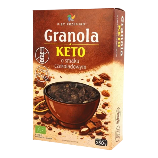 Ekologiška šokolado skonio KETO granola, be glitimo | PIĘĆ PRZEMIAN (250 g)