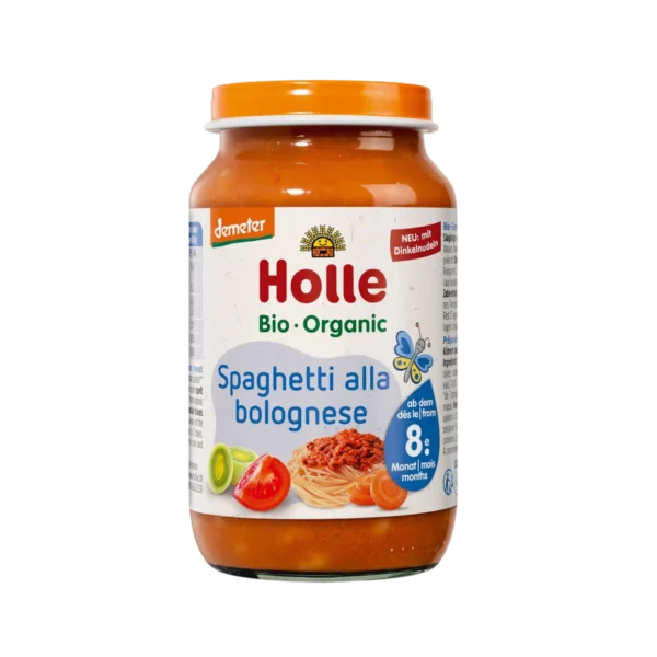 Ekologiška spagečių su bolonijos padažu skonio tyrelė, be pridėtinio cukraus | Holle (220 g)