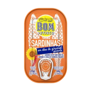 Portugališkos sardinės aštriame saulėgrąžų aliejuje | BOM PETISCO (120 g)