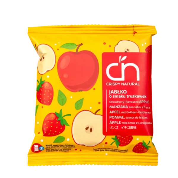 Traškios džiovintos obuolių skiltelės su braškių skoniu | Crispy Natural (18 g)