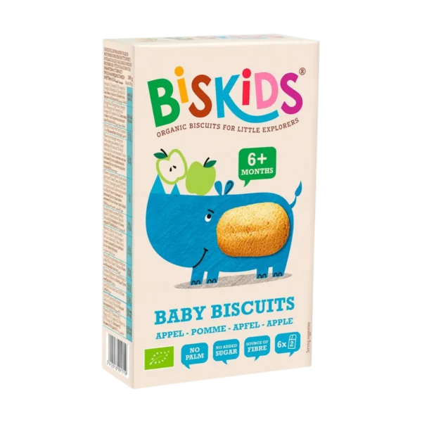 Ekologiški kvietinių miltų sausainiai, obuolių skonio | BISKIDS (120 g)