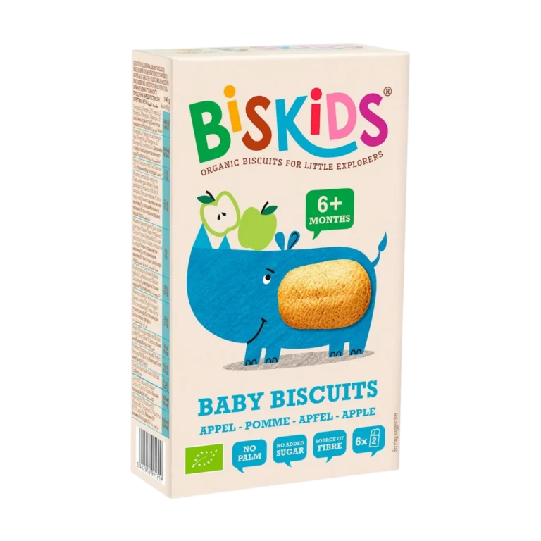 Ekologiški kvietinių miltų sausainiai, obuolių skonio | BISKIDS (120 g)