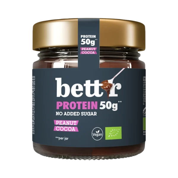 Ekologiškas baltyminis kremas su žemės riešutais, su saldikliu, be pridėtinio cukraus | BETT’R (250 g)