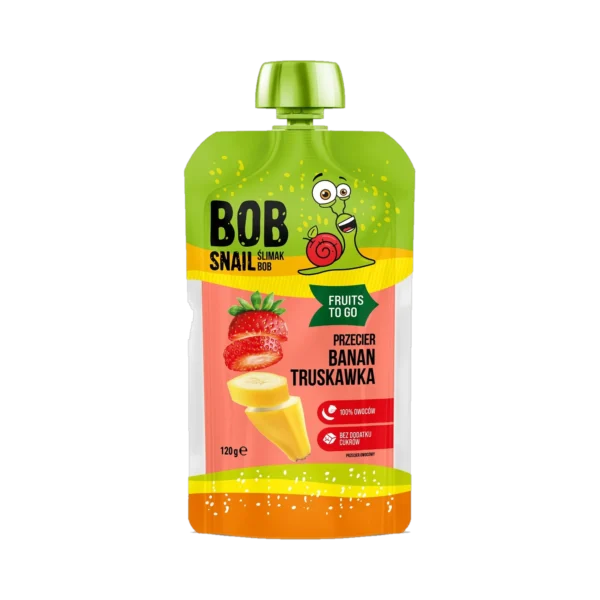 Bananų ir braškių tyrelė, be pridėtinio cukraus | Bob Snail (120 g)
