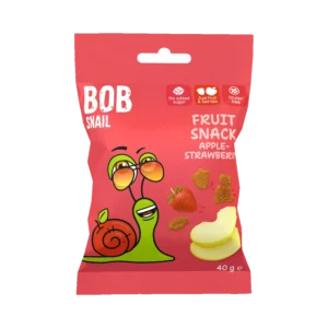 MAXI vaisių užkandis obuolys – braškė, be glitimo | Bob Snail (40 g)