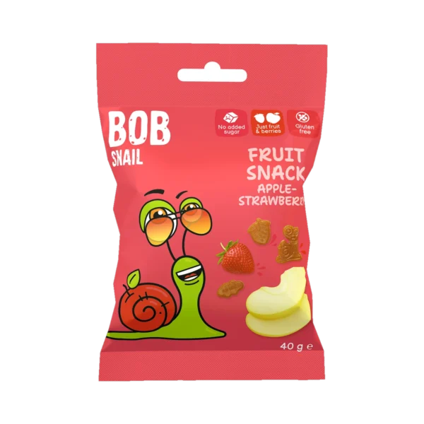 MAXI vaisių užkandis obuolys – braškė, be glitimo | Bob Snail (40 g)