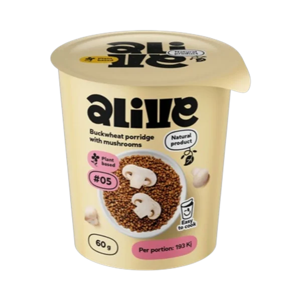 Greitai paruošiama klasikinė grikių košė su grybais | Alive (60 g)