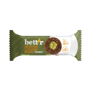 Ekologiški datulių rutuliukai su matcha ir apelsinų įdaru, be glitimo | Bett'r (3 x 15 g)