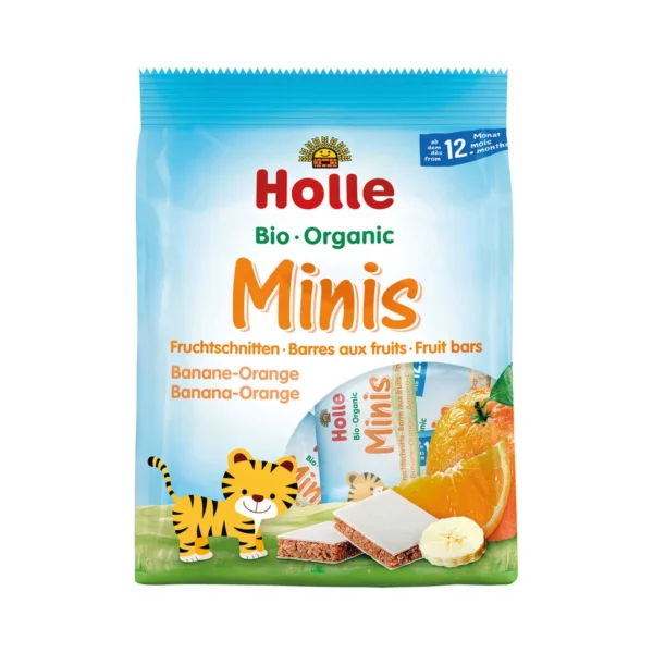 Ekologiški bananų ir apelsinų vaisių batonėliai „Minis“, nuo 12 mėn. | Holle (8 x 12,5 g) 100 g